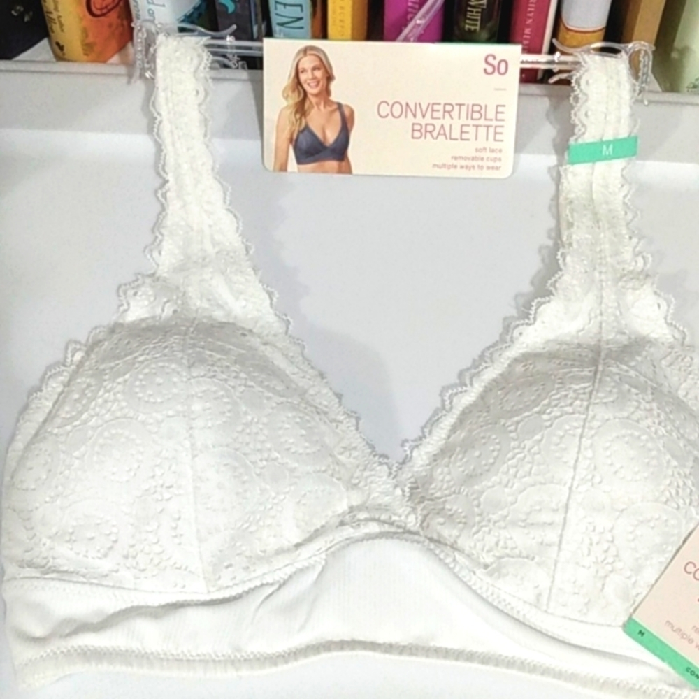 SO 3-WAY CONVERTIBLE STRAP BRALETTE WHITE LACE SIZE MEDIUM NWT